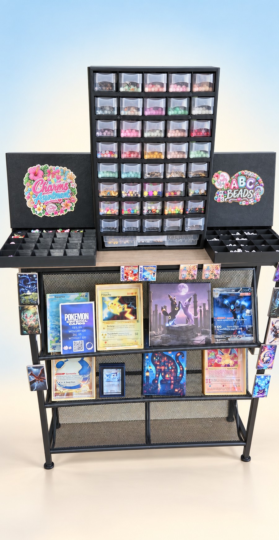 Charms and beads assortment display