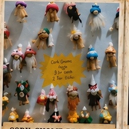 Tiny handmade cork gnome magnets by Karen Kidney in an assortment of colors